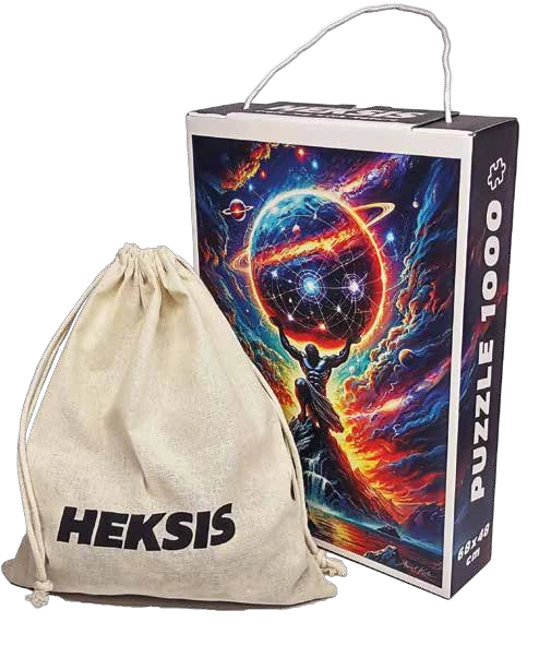 Puzzle Heksis Atlas: pudełko z uchwytem i bawełniany woreczek