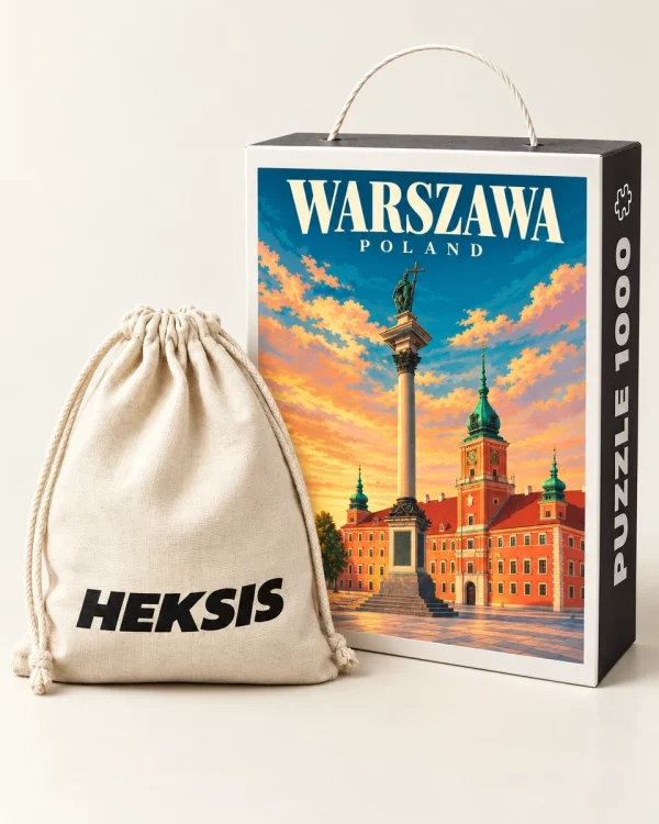 Warszawa — pudełko z papierowym uchwytem i bawełniany woreczek Heksis